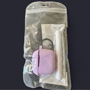 Purple Silicone AirPod Case with Keyring and Cleaning Tool